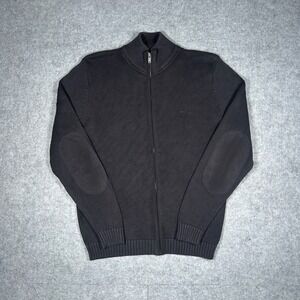 Lacoste jacket Mens 5 Black Vintage Washed Full Zip Elbow Patch Cotton Sweater